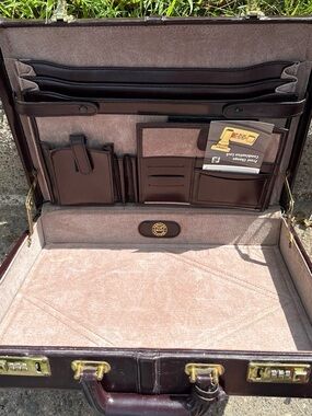 Vintage Dark Brown Leather Briefcase with Gold Hardware